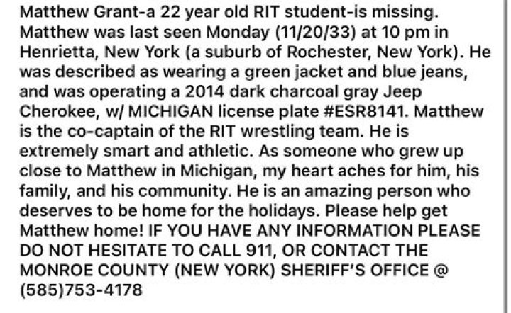 Unraveling The Mystery: Matthew Grant Missing RIT